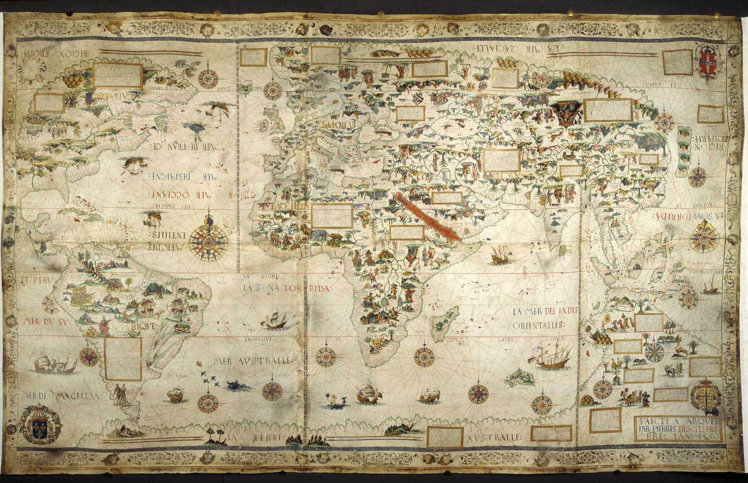 Pierre Desceliers, "Desceliers map of the world," Montmorency and Annebaud, 1550 CE, now at the British Library, London, UK (Wikimedia).