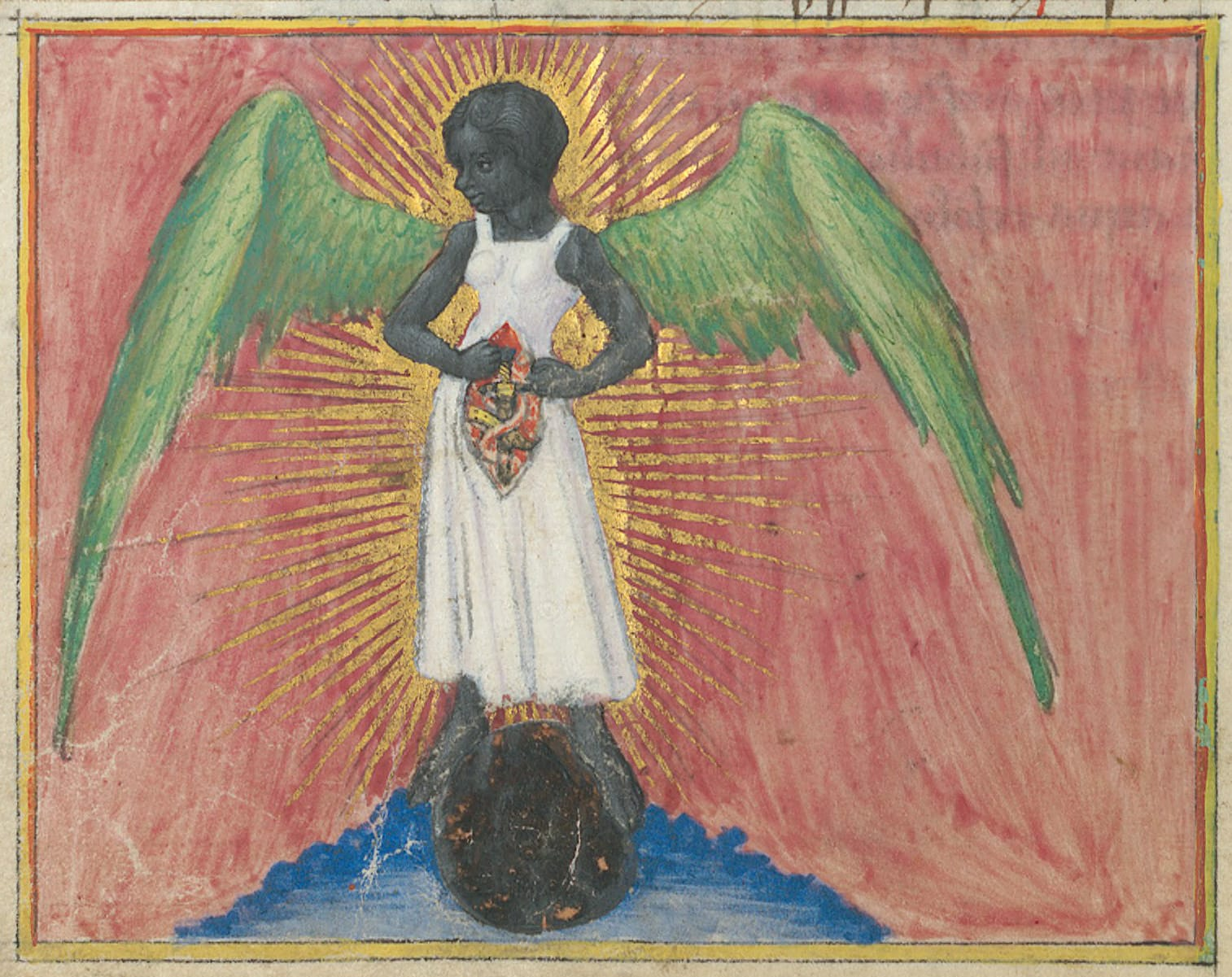 Angel in the Aurora consurgens illuminated manuscript held at Zentralbibliothek Zürich in Switzerland (Ms. Rh. 172; Public Domain CC0 via Wikimedia Commons).